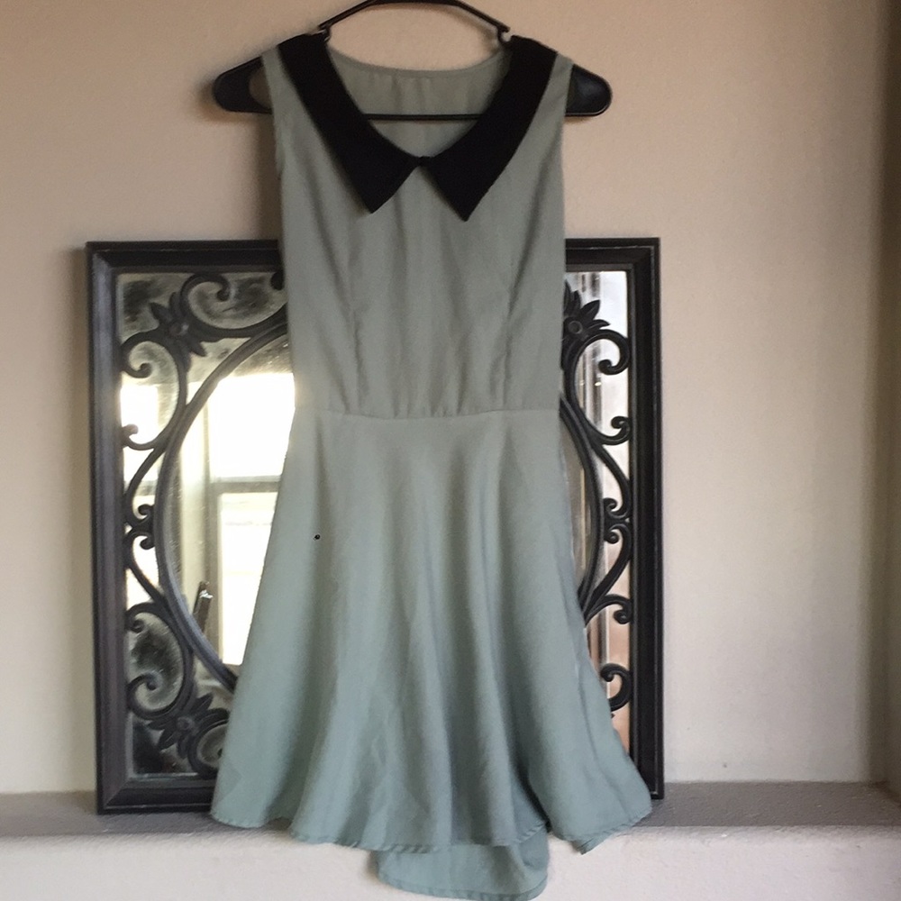 Sage green dress with black collar